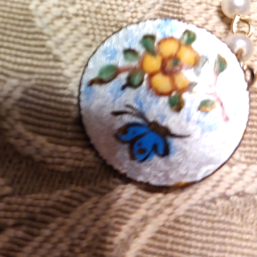 🌼🦋🪻Precious Vtg Dainty Hand Painted Floral Enameled Sweater Clip Chatelain - Picture 6 of 10